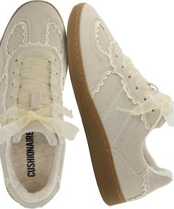 CUSHIONAIRE Belinda Women’s Lace Detail Casual Sneakers – Elegant Ribbon Lace-Up Shoes with Memory Foam